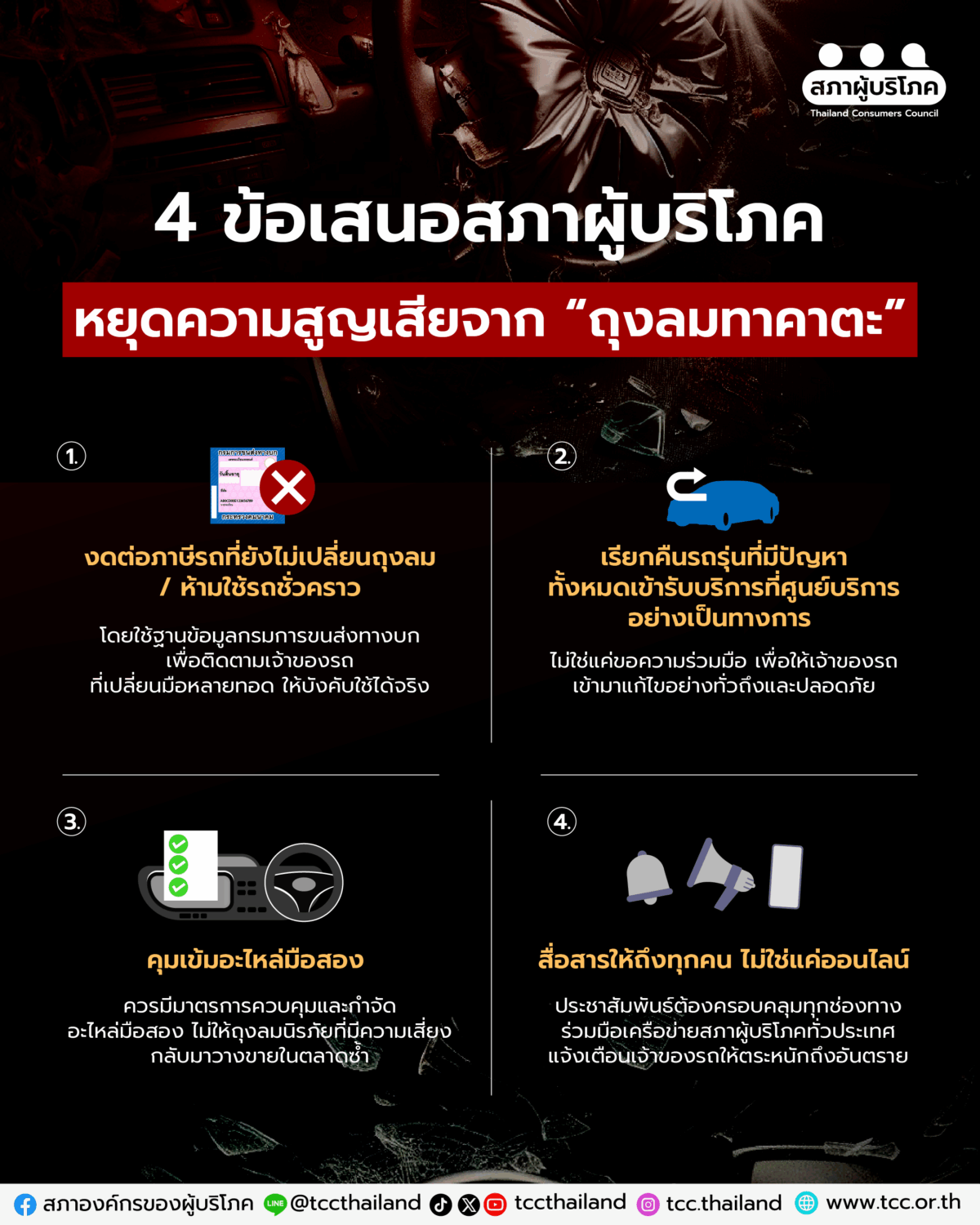 4 ข้อเสนอเร่งด่วน หยุดความสูญเสียจาก “ถุงลมทาคาตะ”